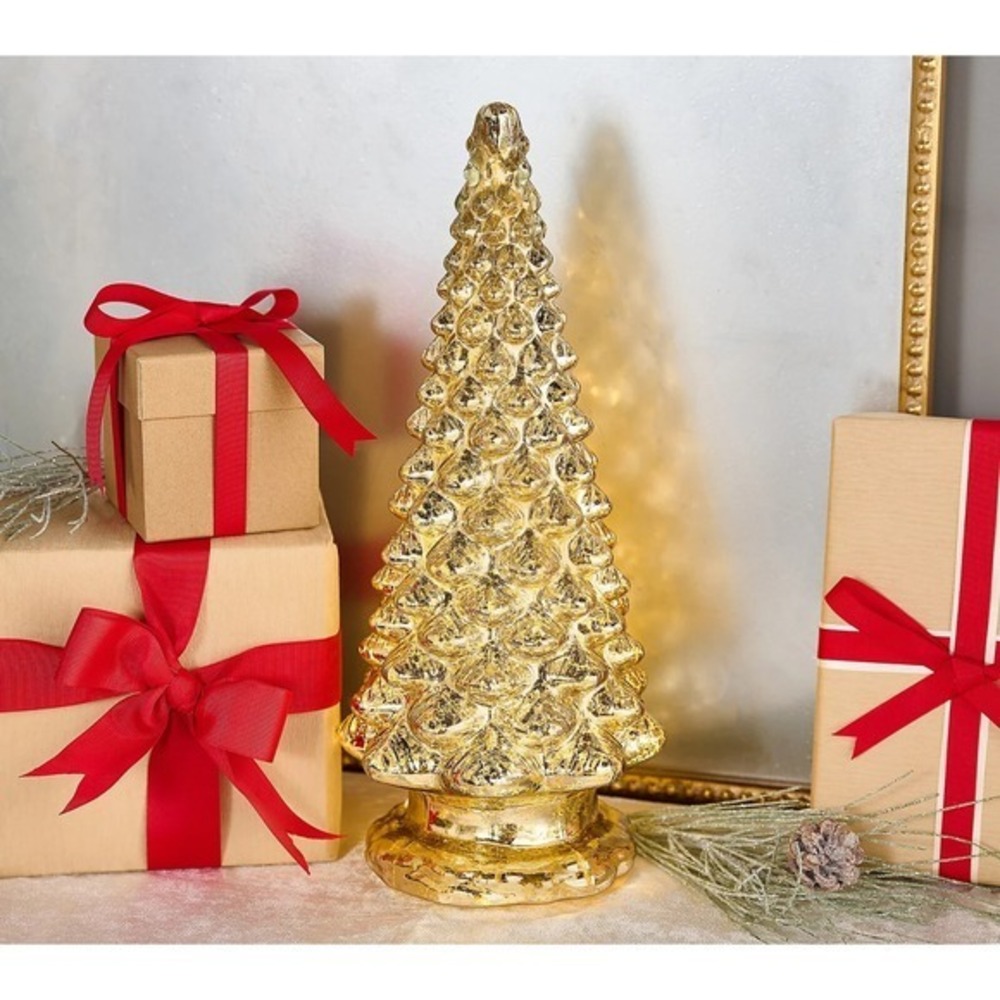 16" Gold Mercury Glass Twinkling Light Show Christmas‎ Tree By Valerie Parr Hill